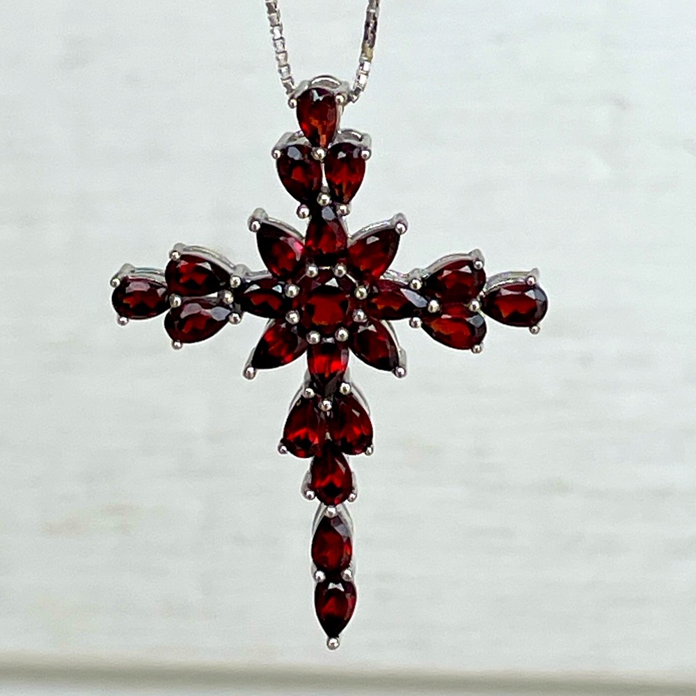 Sterling Tourmaline Cross Pendant Necklace